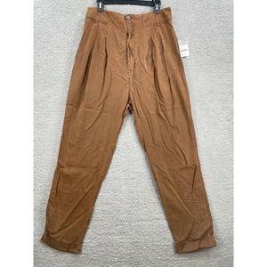 Free People Brown Chambray Pleated Front Cropped Trouser Pants